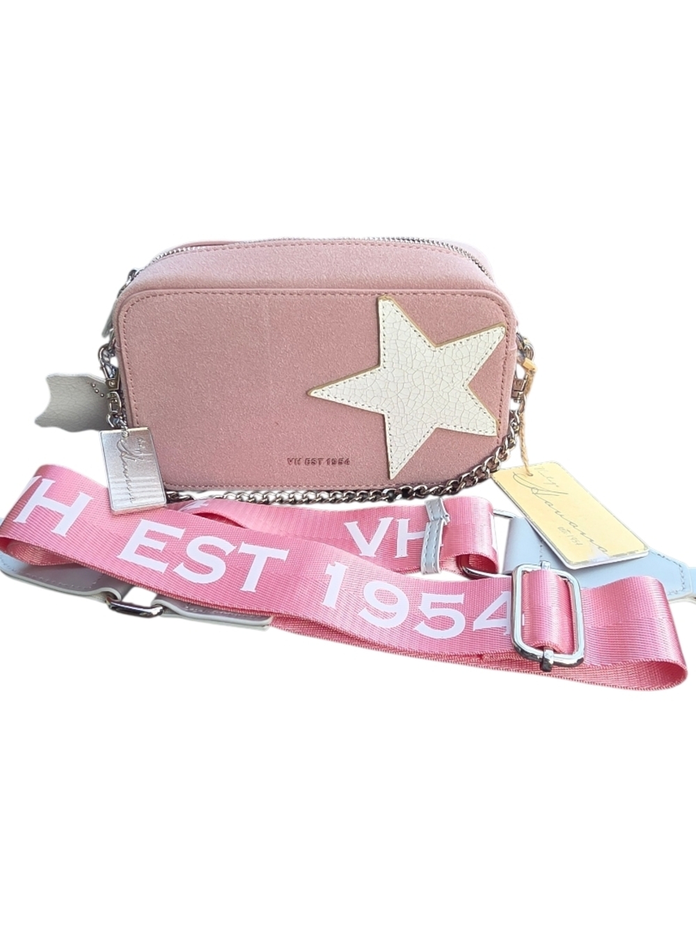 #152 Vintage Havana Pink Suede Star Crossbody with Cream Star Accent